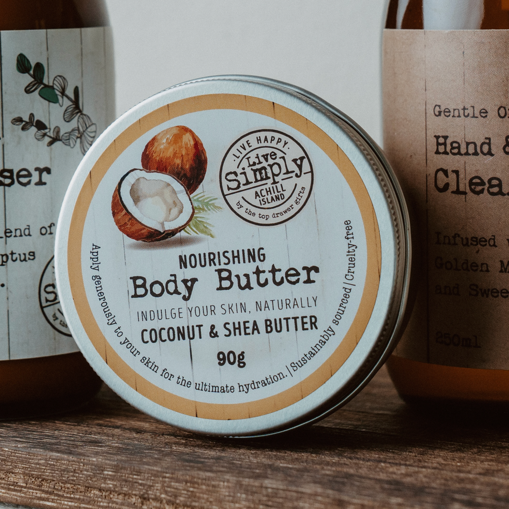 Live Simply Nourishing Coconut & Shea Body Butter, 90g tin.