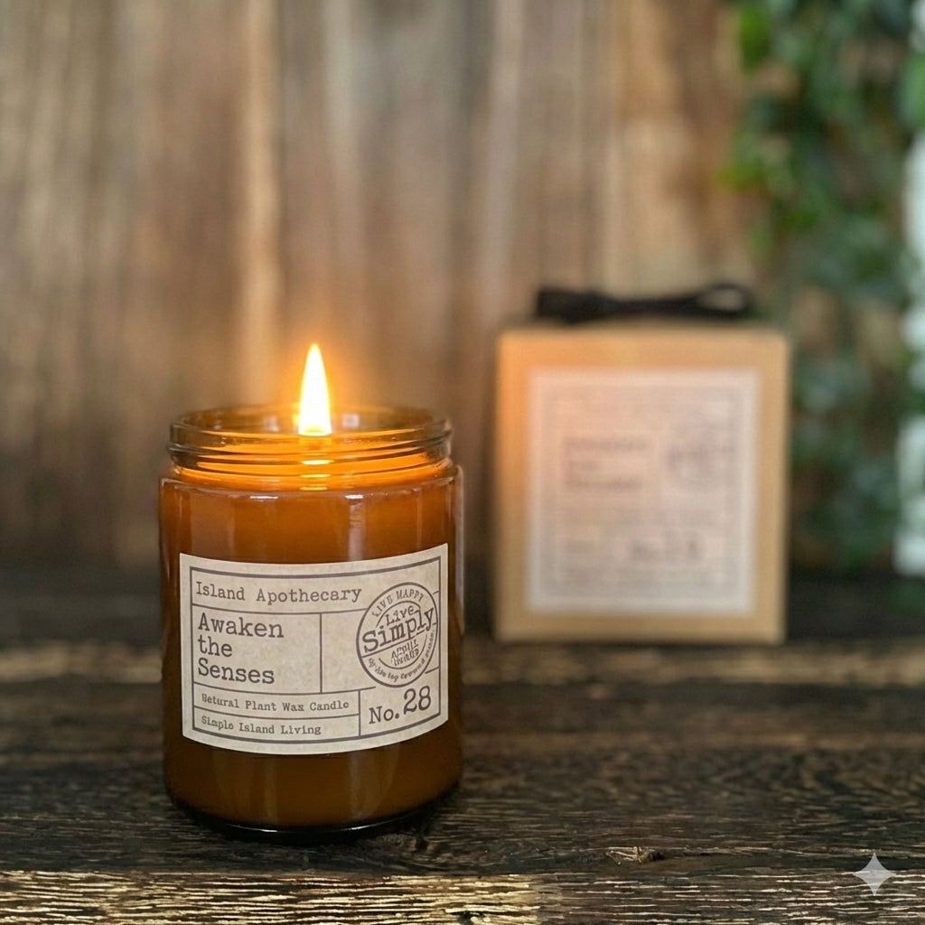 Luxury sustainable Kraft gift box with black ribbon for the Awaken the Senses No. 28 candle.