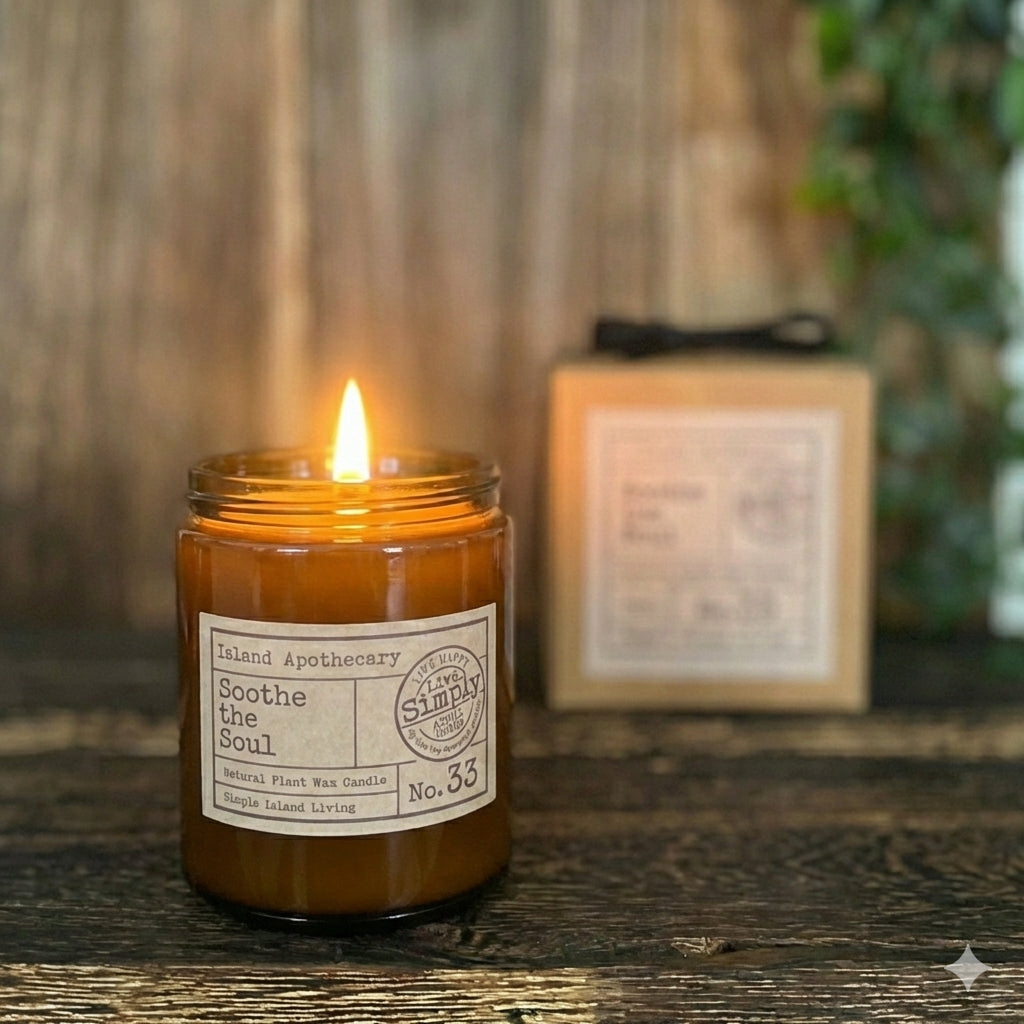 Close-up view of the natural plant wax and cotton wick in the Soothe the Soul (No. 33) amber jar